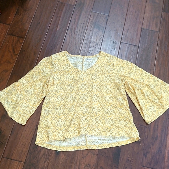 Wonderly Mustard Yellow & Tan Patterned Blouse with Bell Sleeves size XL - Picture 1 of 8